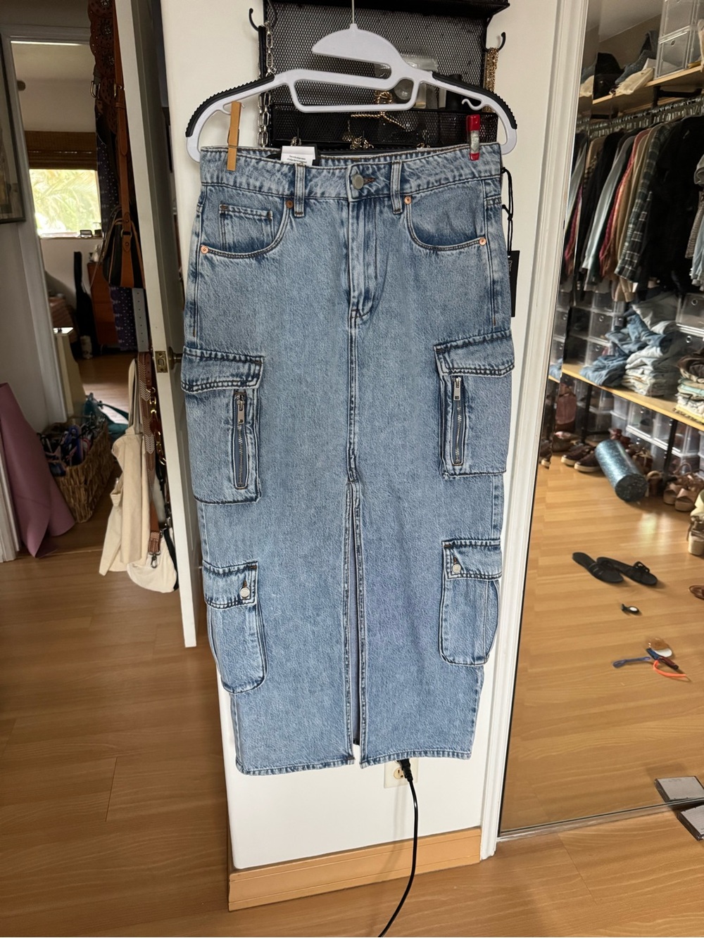 Blank NYC Light Blue Denim Cargo Skirt